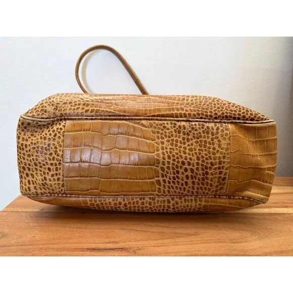 Longchamp Tan Croc-Embossed Roseau Leather Tote Handbag With Silver Toggle Closu